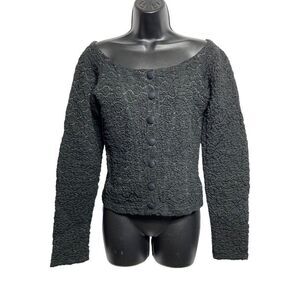 Vintage 80s Bruno Duluc Cropped Jacket Womens Size Small Black Button Front